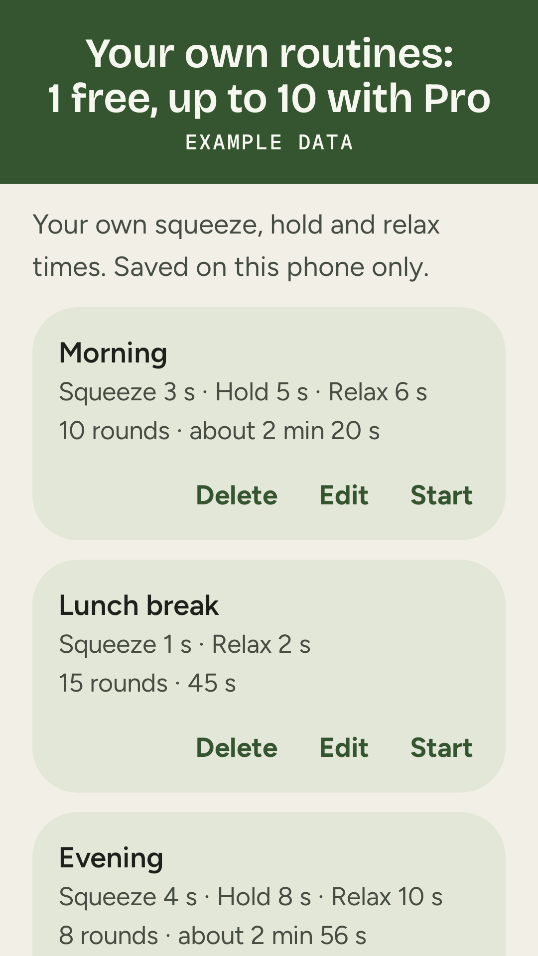 Your routines with three saved routines, with Steady Pro